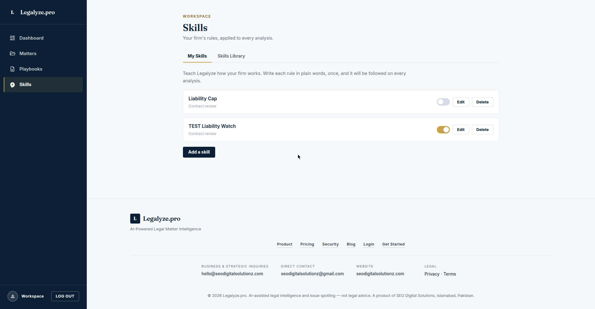 Legalyze.pro Skills page
